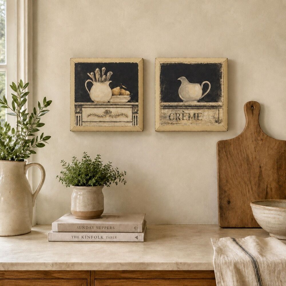 French Country Kitchen Wall Decor Wood Plaques Set of 2 Cottagecore 8x8